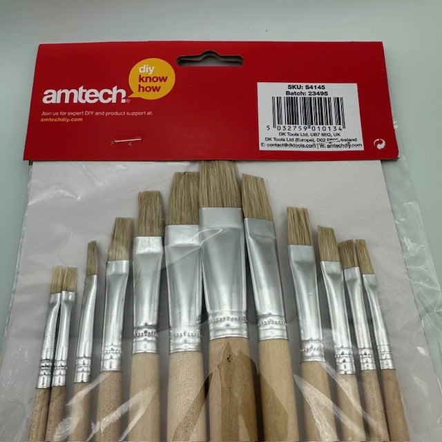 Amtech S4145 12 Piece flat tip art brush set image 1