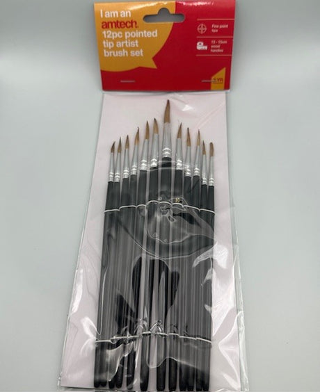 Amtech S4120 12 Piece fine pointed tip art brush set image 0