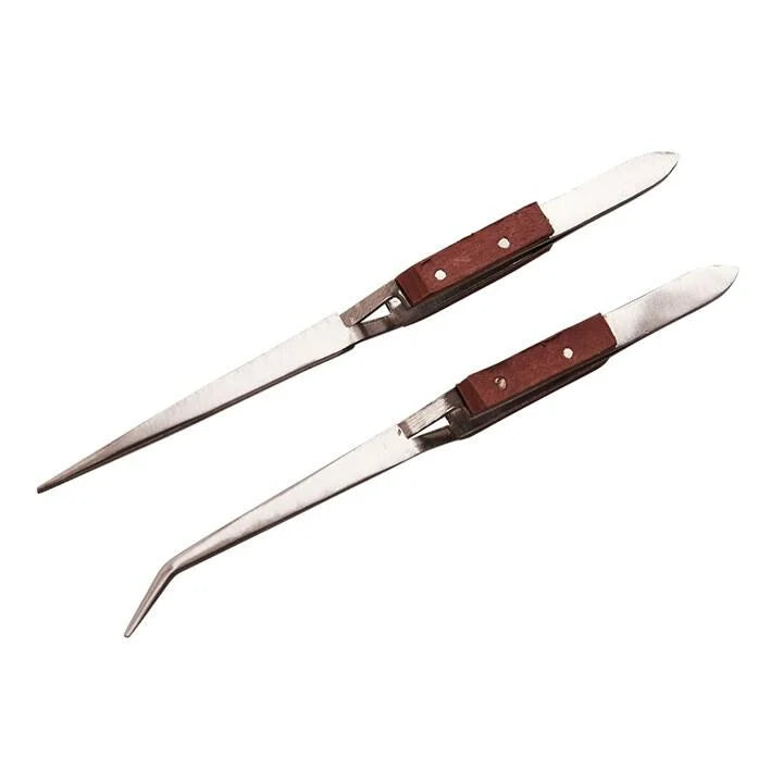 Amtech R0380 2 Piece wooden handle tweezer set image 1