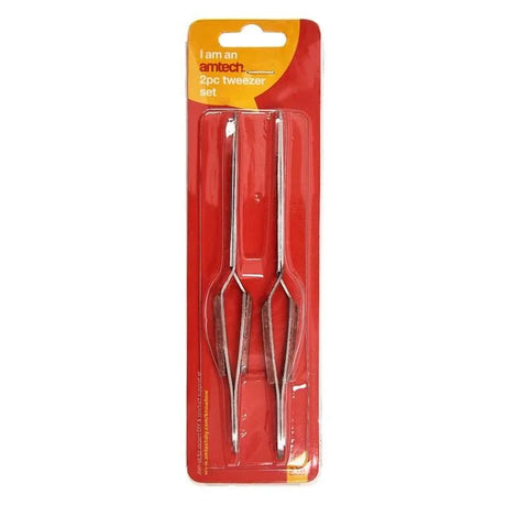 Amtech R0380 2 Piece wooden handle tweezer set image 0