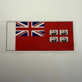 Flag with British Union Jack and images of ships on a white background