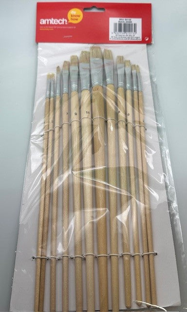Amtech S4145 12 Piece flat tip art brush set image 0