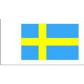 Sweden flag with a yellow cross on a light blue background, shown against a white field.