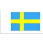Sweden flag with a yellow cross on a light blue background, shown against a white field.