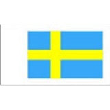 Sweden flag with a yellow cross on a light blue background, shown against a white field.