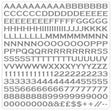 A black alphabet font preview showing uppercase letters from A to Z, numbers 0-9, and symbols like @ and # on a light gray background.