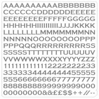 A black alphabet font preview showing uppercase letters from A to Z, numbers 0-9, and symbols like @ and # on a light gray background.