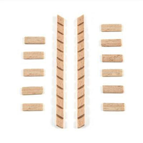 Wooden blocks with striped patterns on a white background