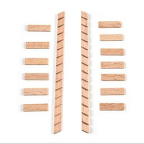 Wooden coasters with striped design on a white background