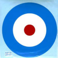 Circular target with a red dot in the center on a blue background