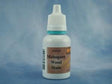 A small white plastic bottle of Mahogany Wood Stain with a white cap, featuring a brown label, set against a mottled blue background.