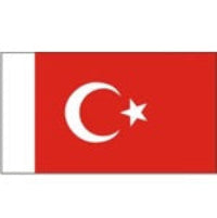 The national flag of Turkey, featuring a red field with a white crescent and star and a white vertical band on the hoist side.